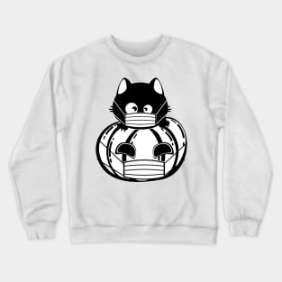 Black cat and pumpkin in face mask Crewneck Sweatshirt